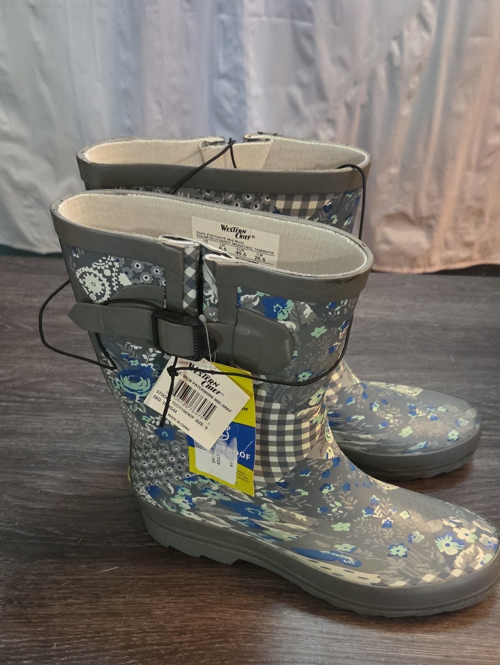 Western Chief Gray and Blue Rain Boot Size 9 New